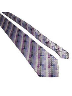 John Sparks Purple Gray Polka Dot Striped Silk Tie Made USA Formal 60" x 3"